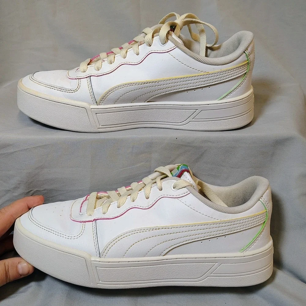 Puma Skye White Rainbow Tag Low Top Sneakers Women's Size 6.5 SoftFoam+ Pride